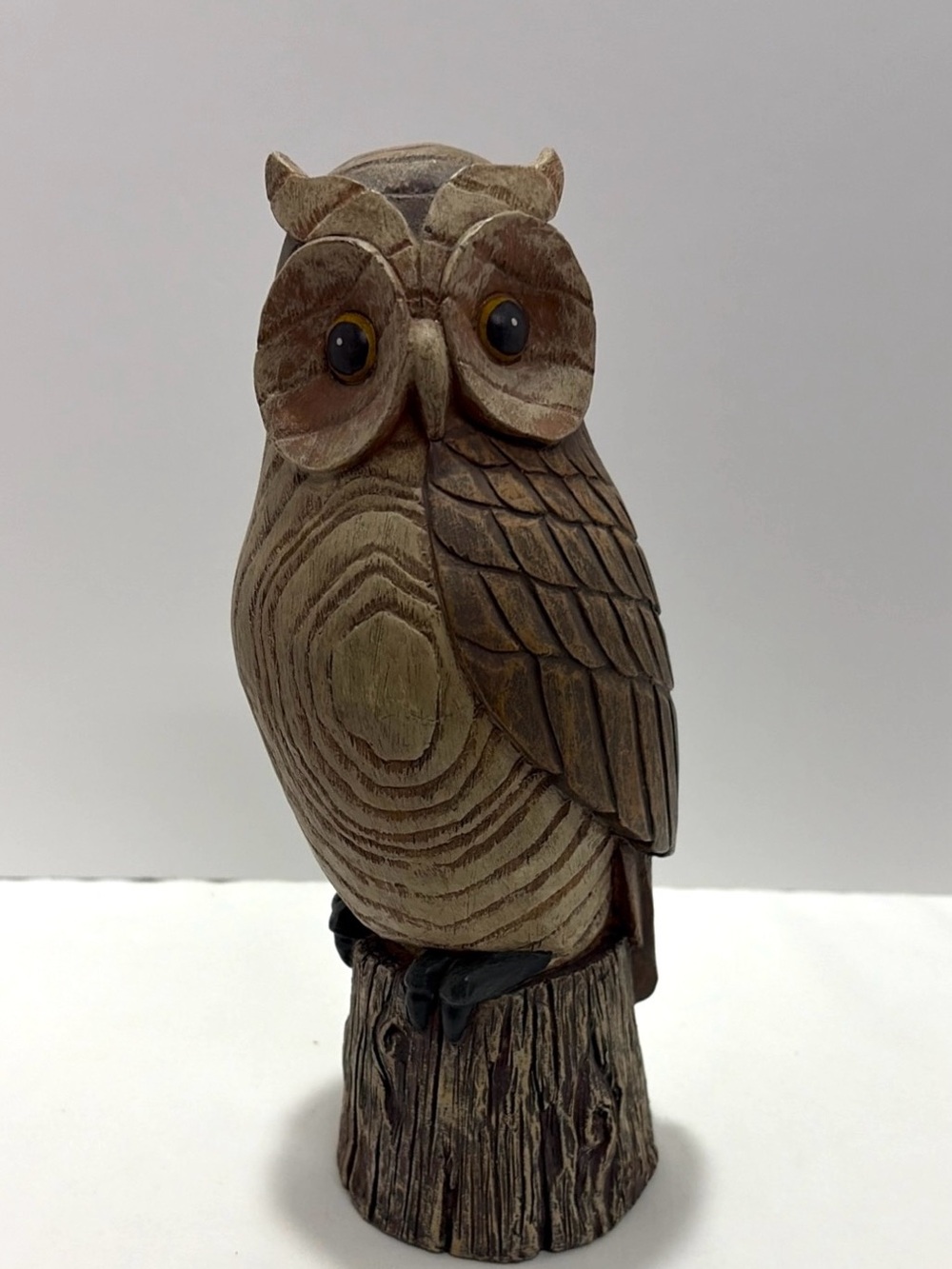 Rustic Brown Wood-Grain Owl Figurine Decorative Accent